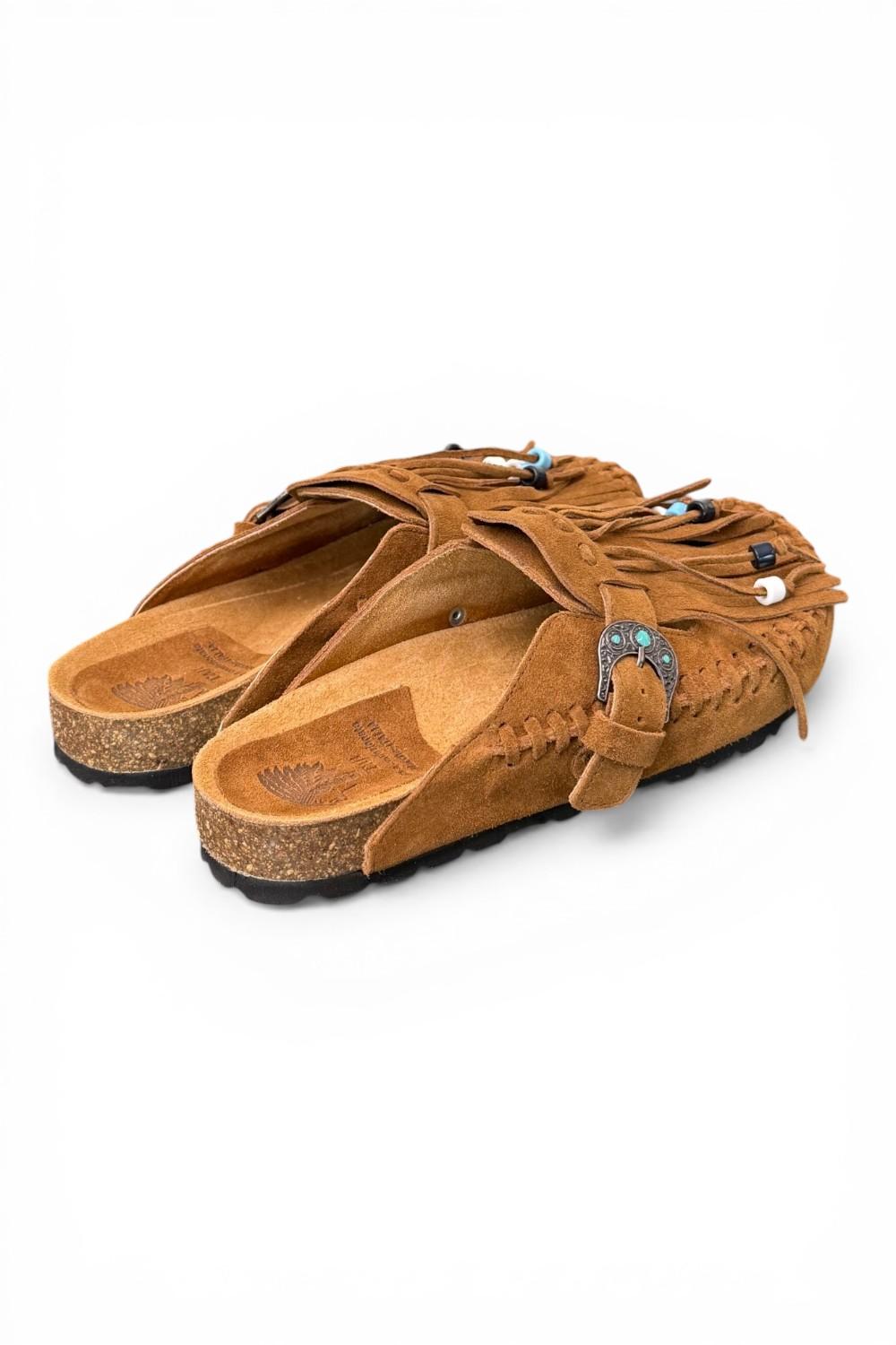 Sabot con frangia e perline Taji by Lagoa suede cuoio 