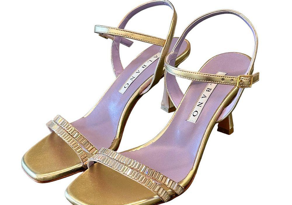 Sandalo cerimonia fasce strass platino Albano 