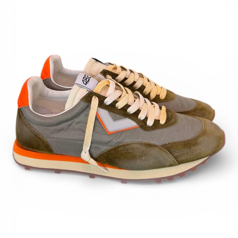 Sneaker uomo 4B12 Vintage Run verde grigio arancio 