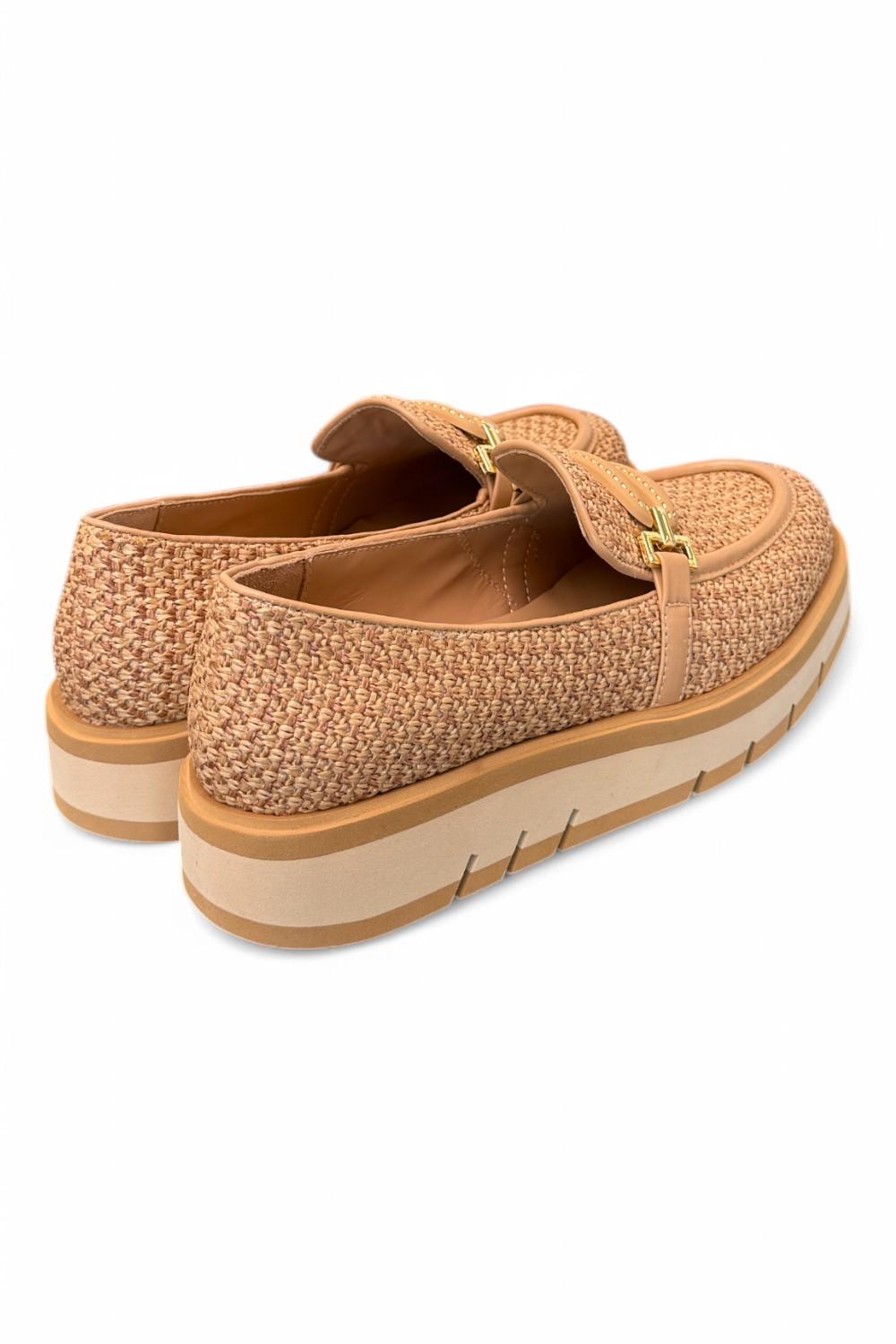 Mocassino rafia e pelle grano suola micro Bruno Premi<BR/> 