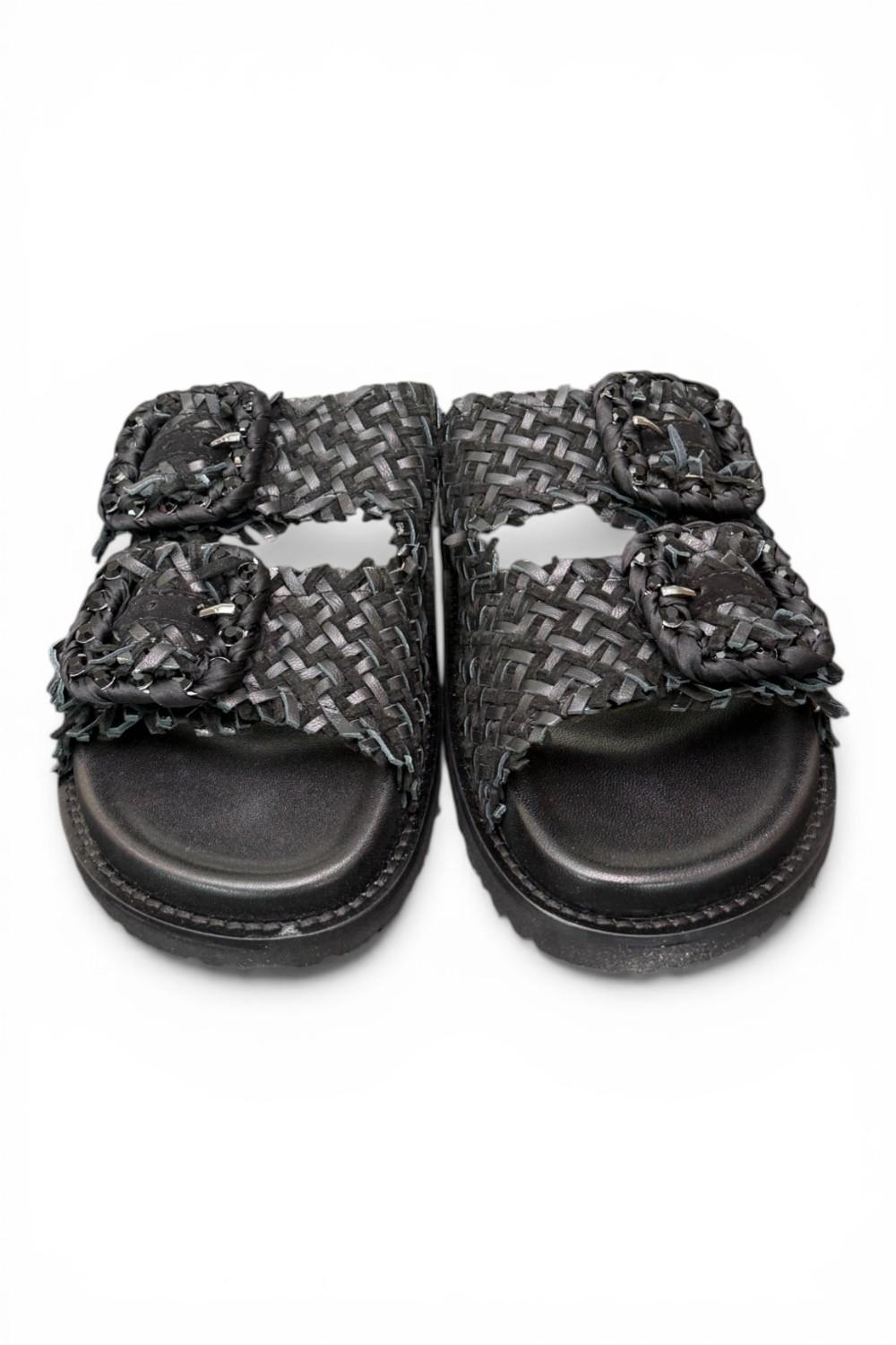 Ciabatta fasce pelle intrecciata nera Coral Bluw 
