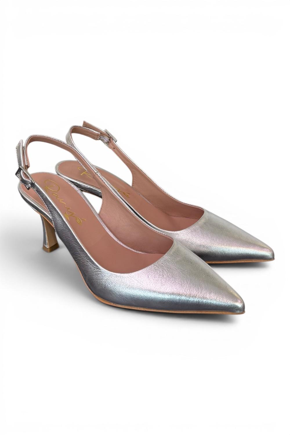 Slingback pelle argento tacco 70 Ranye 