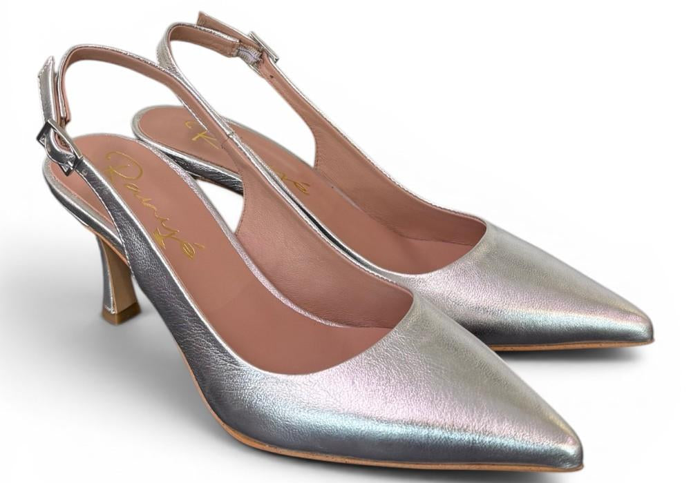 Slingback pelle argento tacco 70 Ranye 