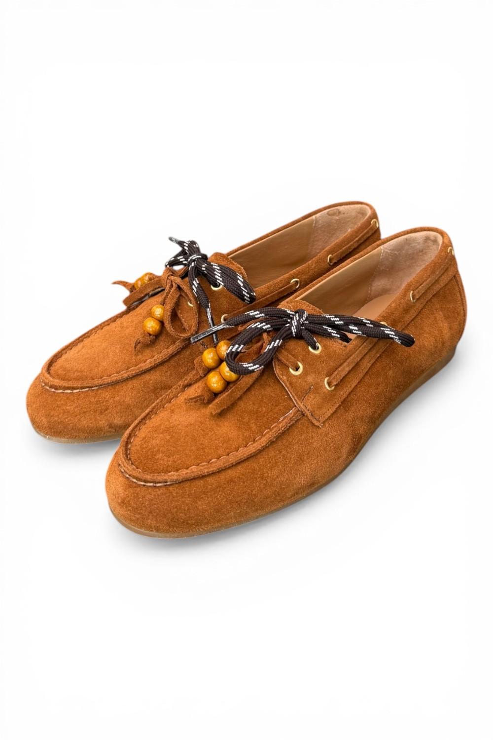 Scarpa barca suede cuoio Antica Bottega<BR/> 
