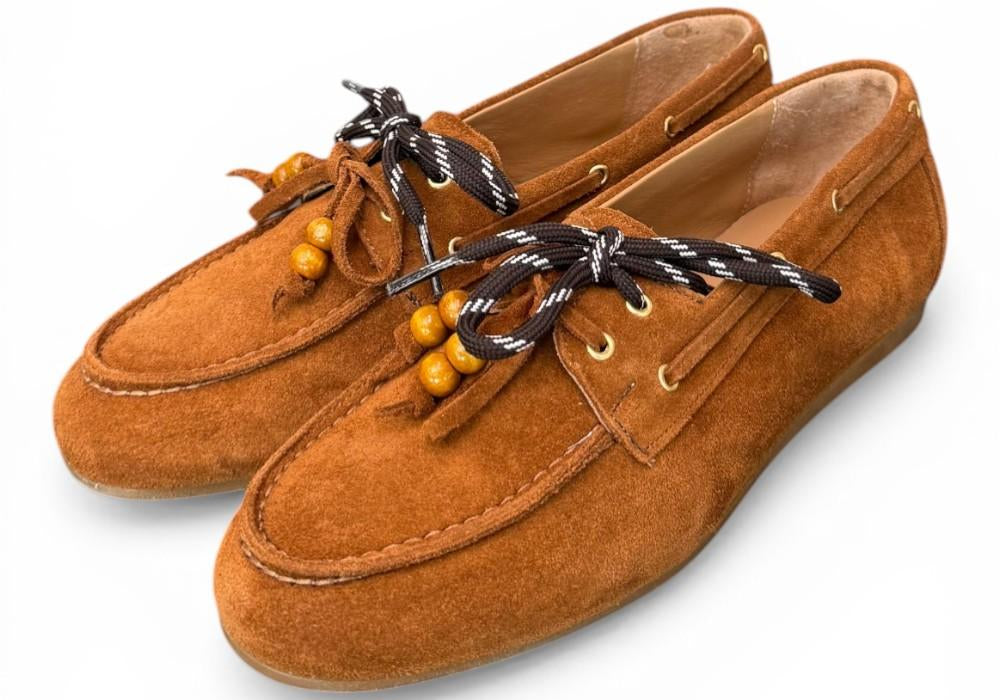Scarpa barca suede cuoio Antica Bottega<BR/> 