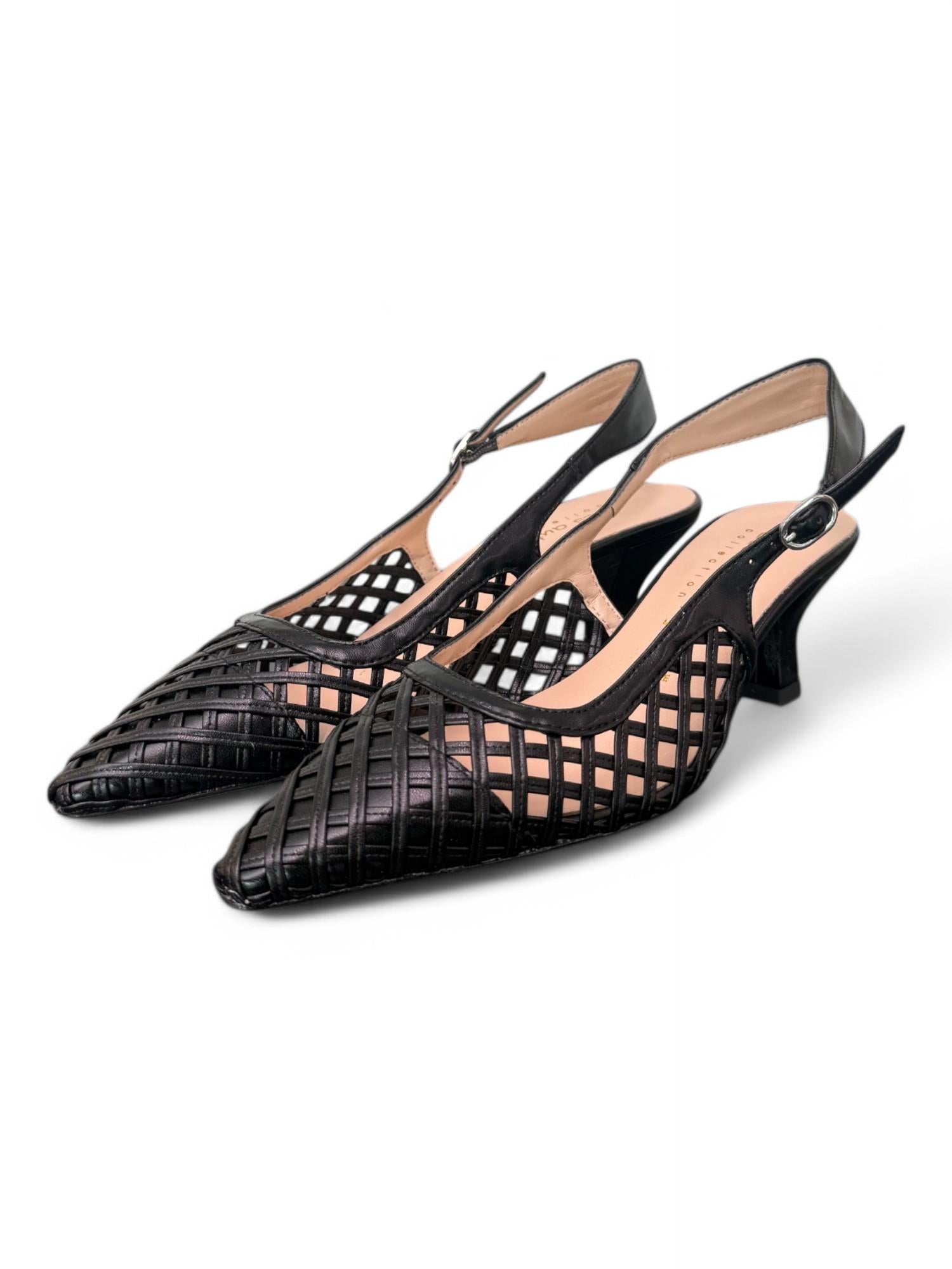 Slingback intreccio nero tacco 50 Les Autres<BR/> 