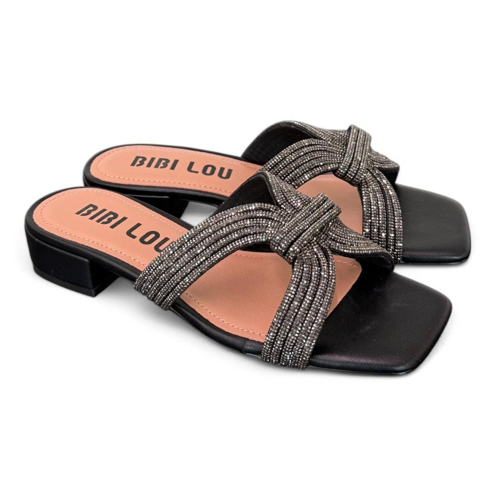 Ciabatta fascia strass nera Bibi Lou<BR/> 