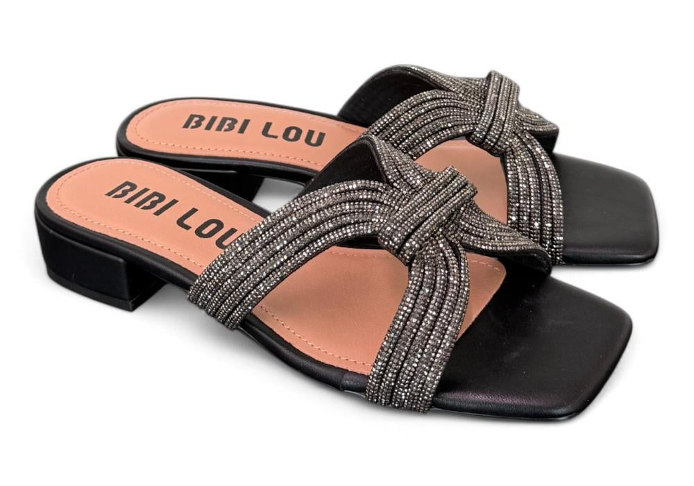 Ciabatta fascia strass nera Bibi Lou<BR/> 