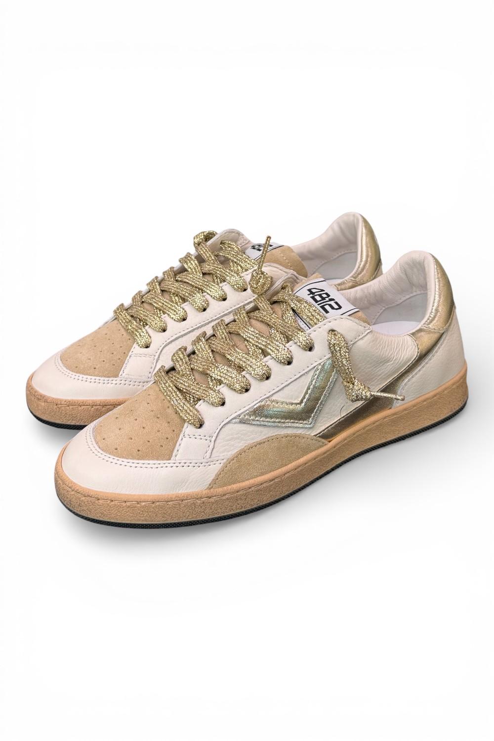Sneaker donna 4B12 Play New D2003 bianca beige oro 