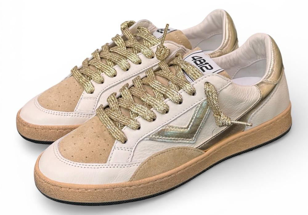 Sneaker donna 4B12 Play New D2003 bianca beige oro 