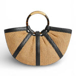 Borsa Shell Coccinelle rafia beige nera manici 