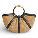 Borsa Shell Coccinelle rafia beige nera manici 
