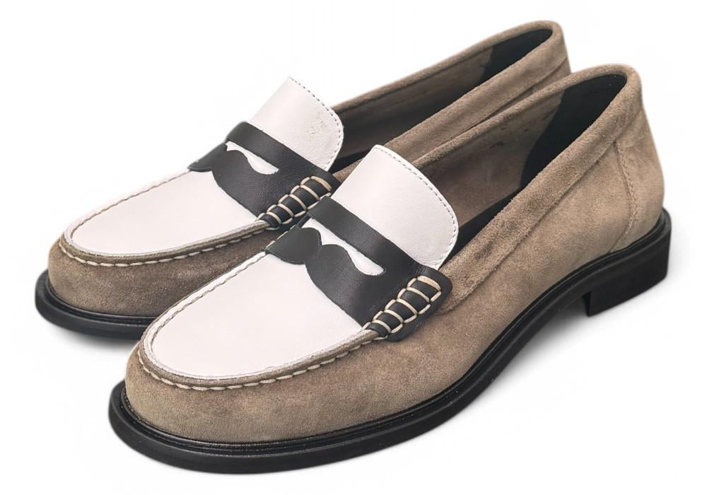Mocassino bimateriale beige bianco Elisa Lanci 