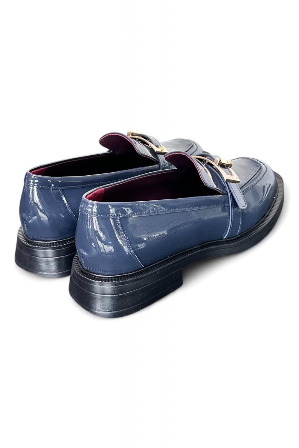 Mocassino vernice blu fibbia Lorenzo Mari<BR/> 