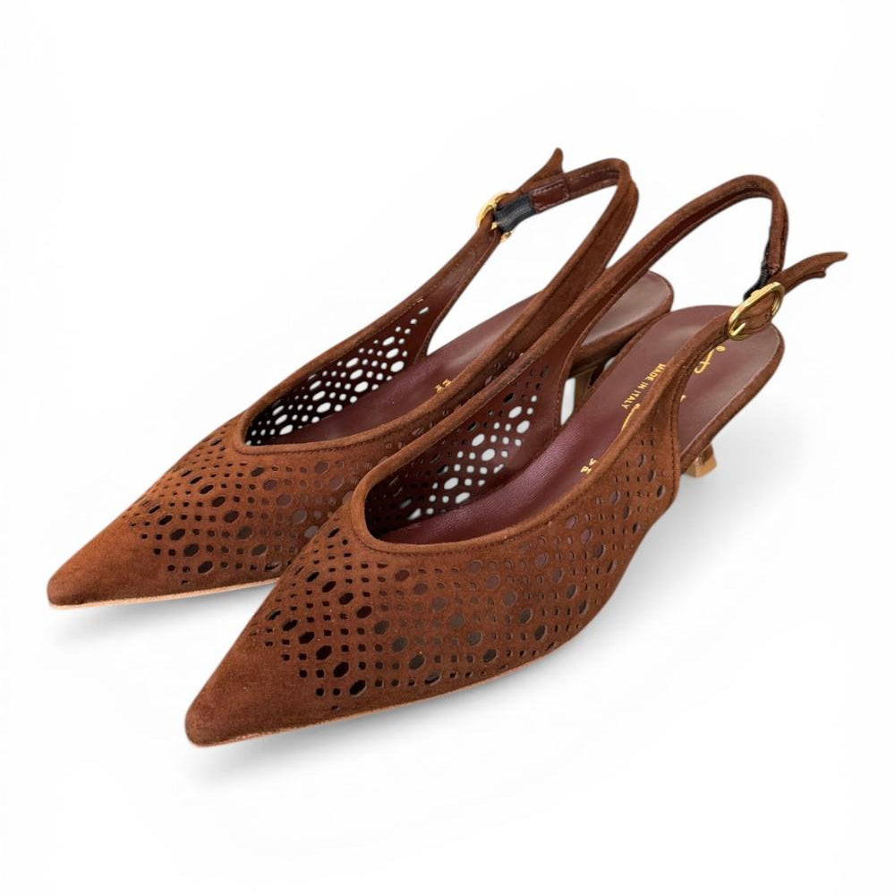 Slingback suede laserato choco Bianca Di 