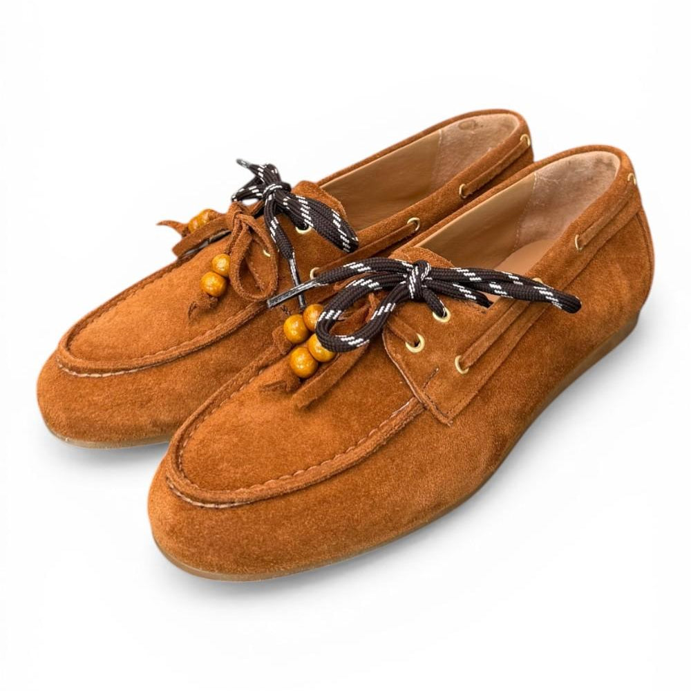 Scarpa barca suede cuoio Antica Bottega<BR/> 