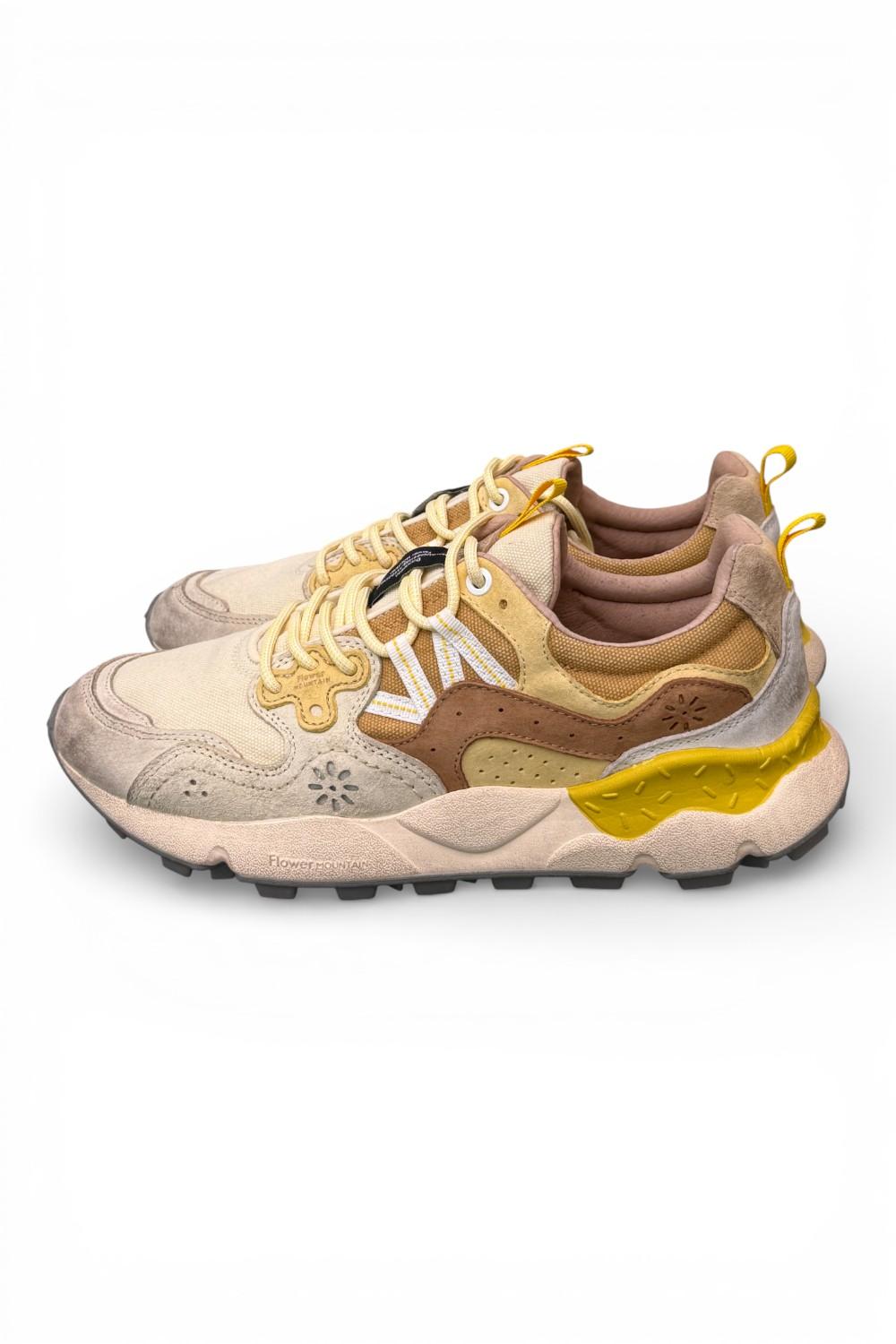 Sneaker uomo Yamano 3 1E44 beige white brown canvas Flower Mountain 