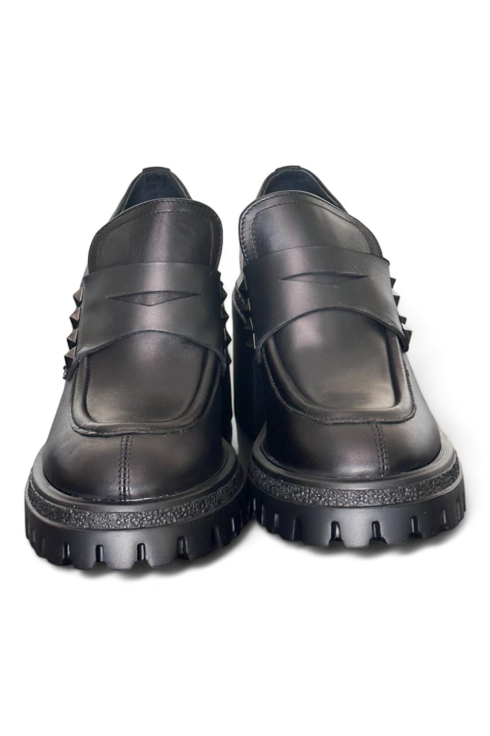 Mocassino donna nero borchie tacco 60 Target<BR/> 