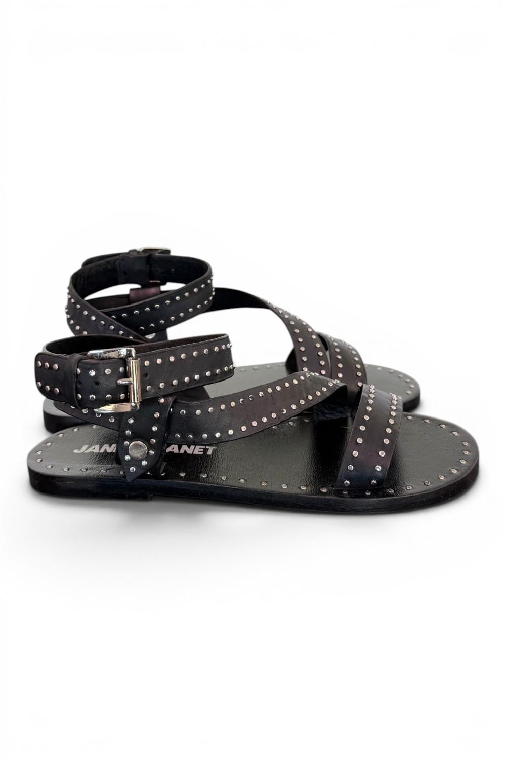 Sandalo microborchie pelle nera Janet<BR/> <BR/> 