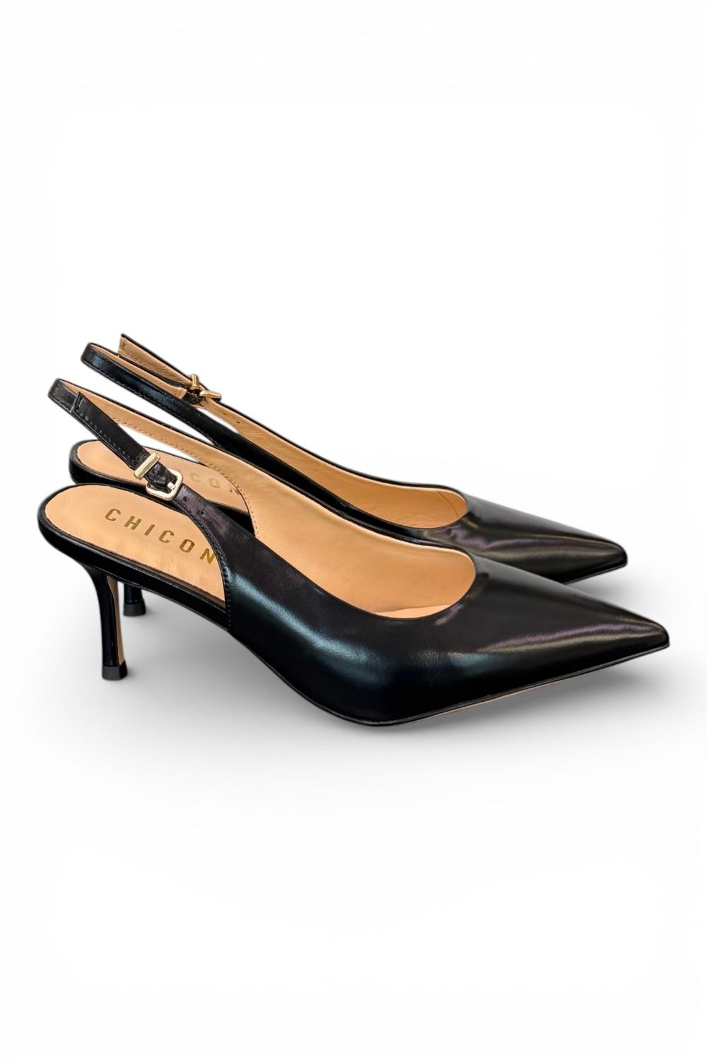 Slingback pelle nera T70 Chiconic 