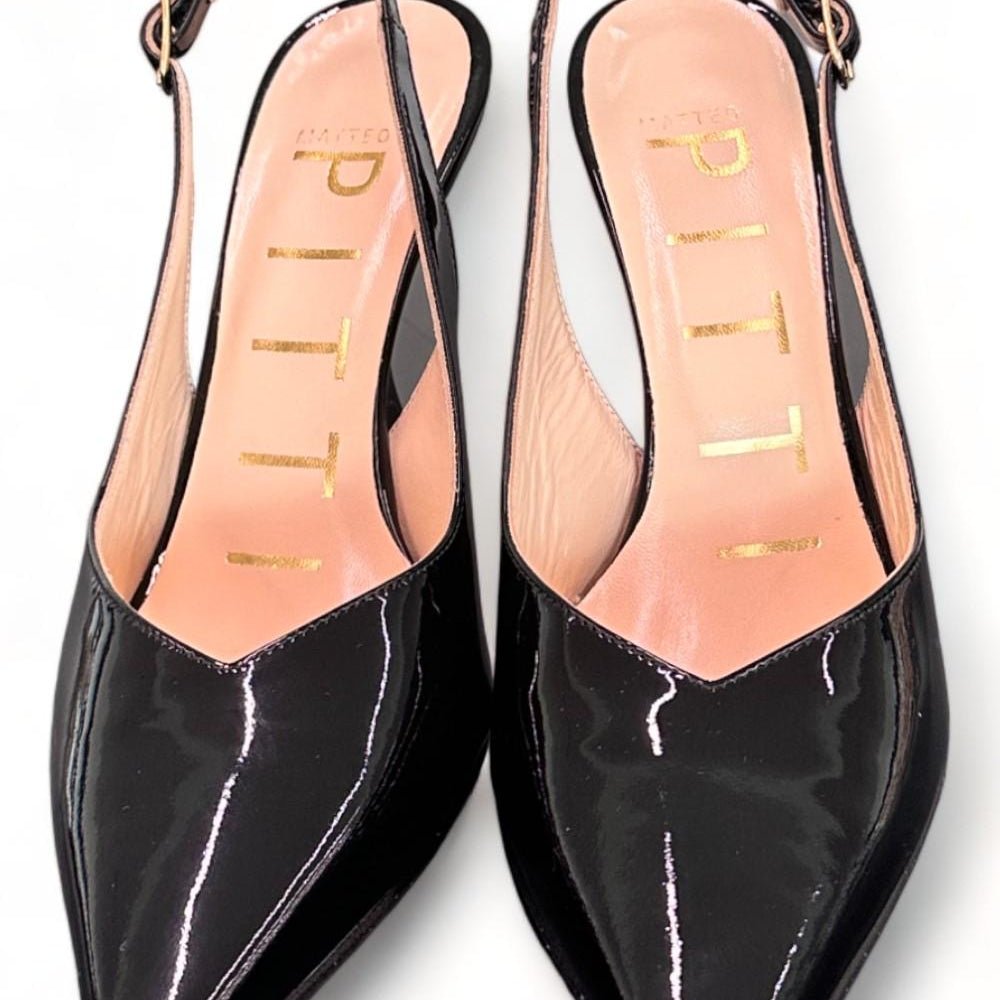 Slingback tacco zeppa vernice nera Matteo Pitti 