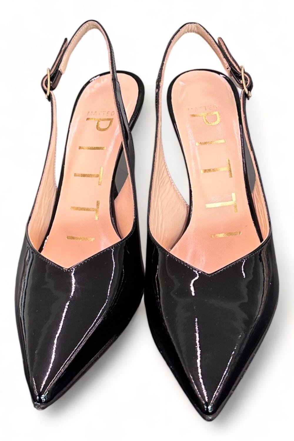 Slingback tacco zeppa vernice nera Matteo Pitti 