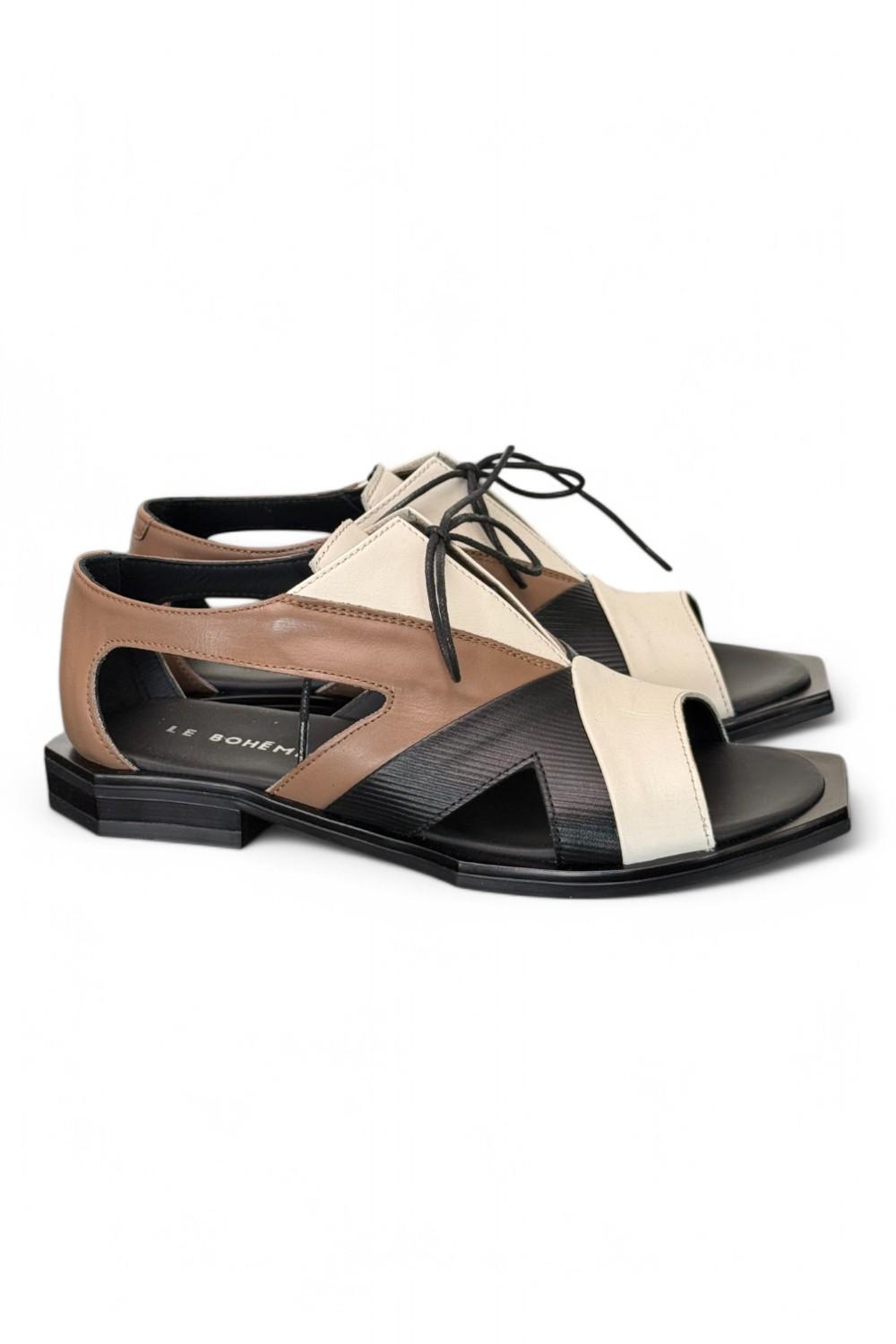 Semiaperto laccio nero beige bianco Le Bohemien<BR/> 