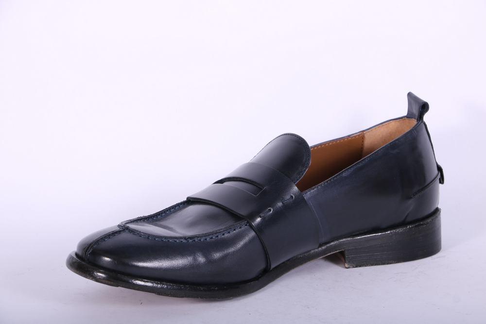Mocassino cucitura pelle blu MRT<BR/> 