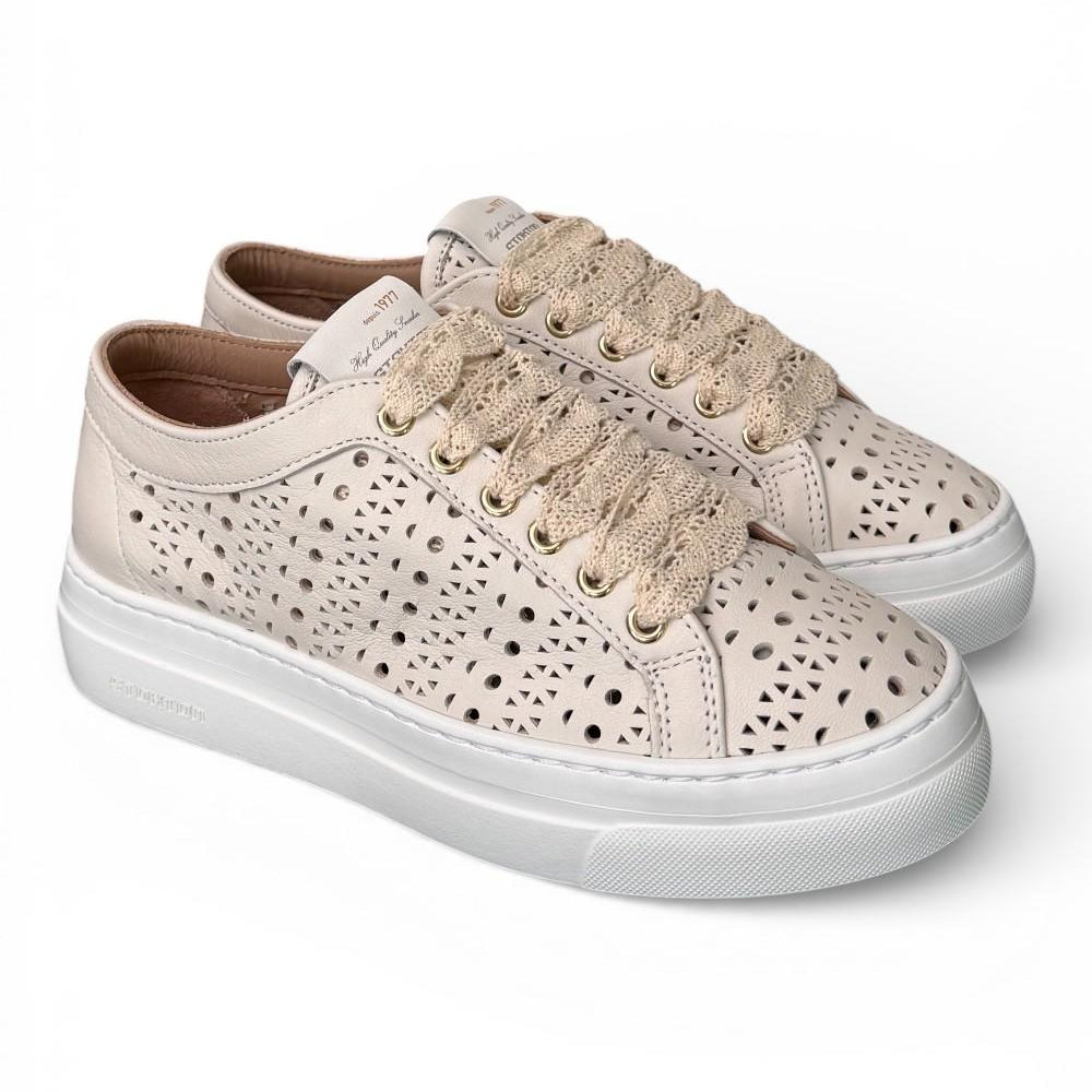 Sneaker donna pelle forata bianca Stokton<BR/> 