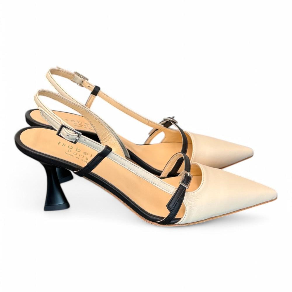 Slingback pelle latte e nero tacco 70 Isabelle Paris<BR/> 