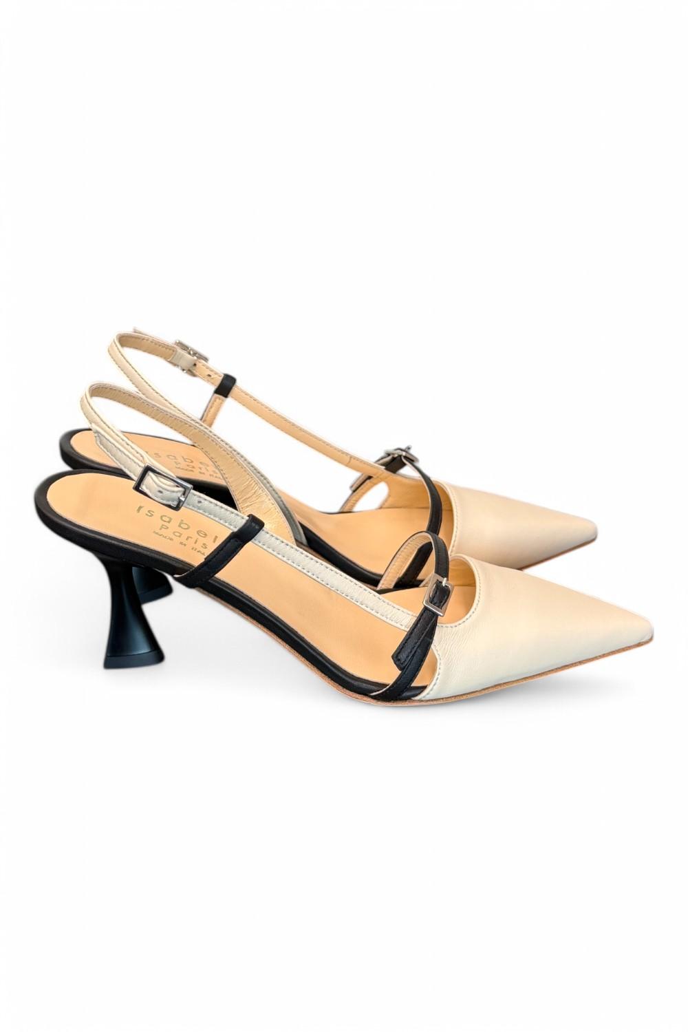 Slingback pelle latte e nero tacco 70 Isabelle Paris<BR/> 