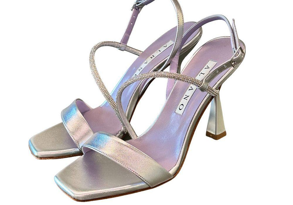 Sandalo cerimonia laminato metal strass argento Albano 