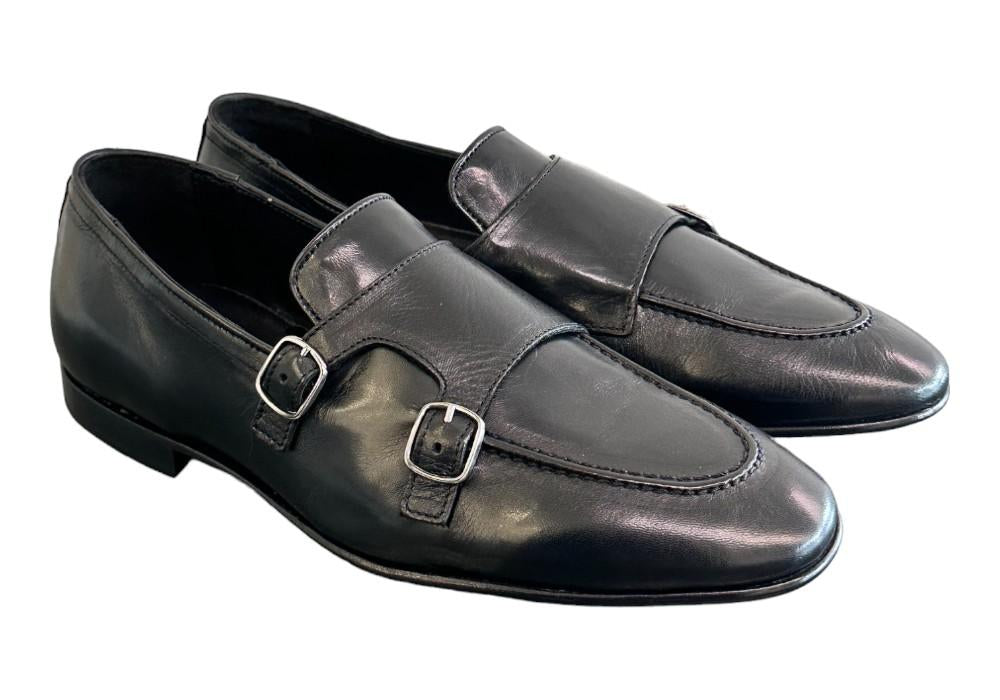 Mocassino fibbie pelle nera Pawelks<BR/> 
