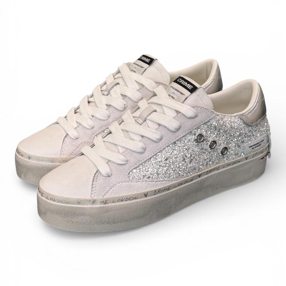 Sneaker bianca argento platform Crime London 