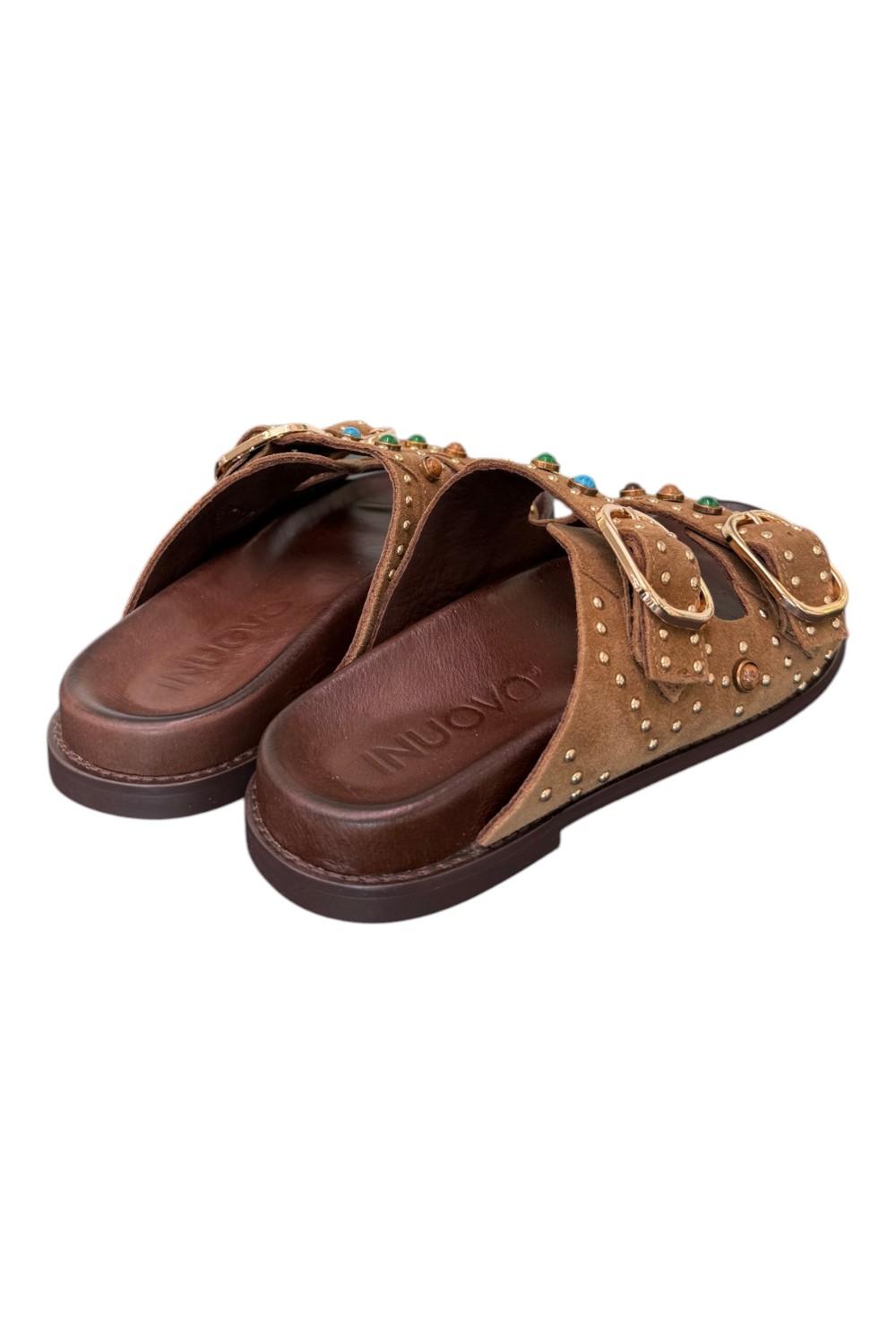 Ciabatta perline suede sigaro Inuovo<BR/> 