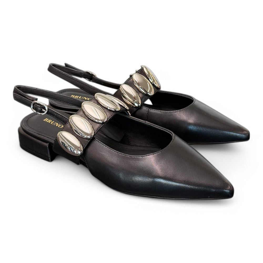 Slingback nera con accessorio Bruno Premi<BR/> 