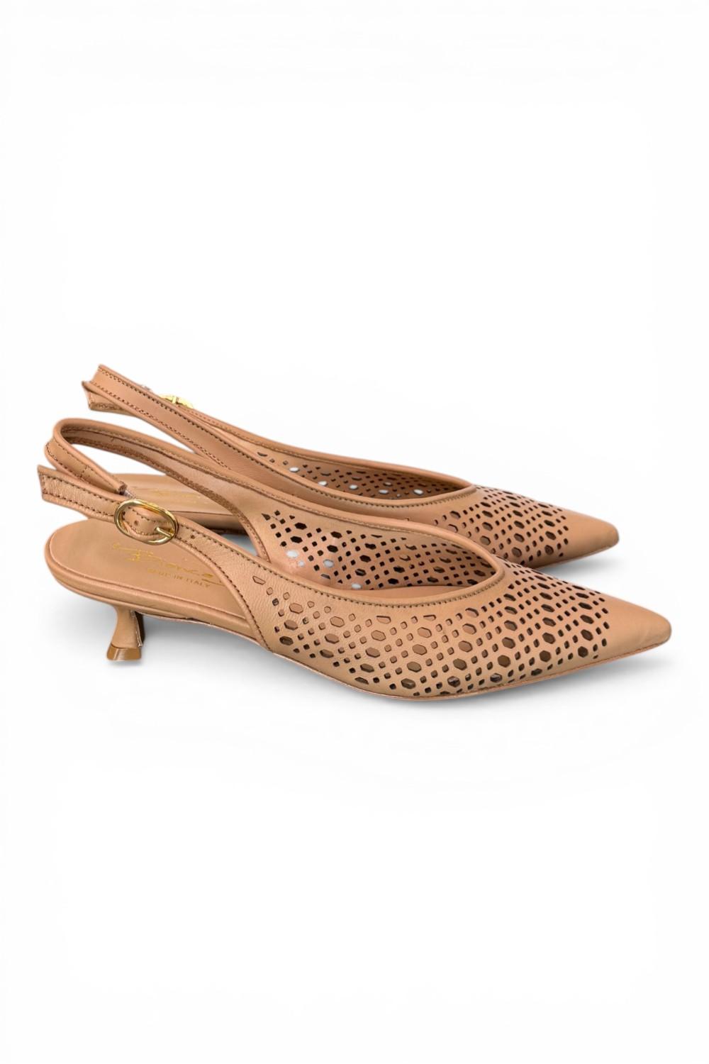 Slingback pelle laserata camel Bianca Di 