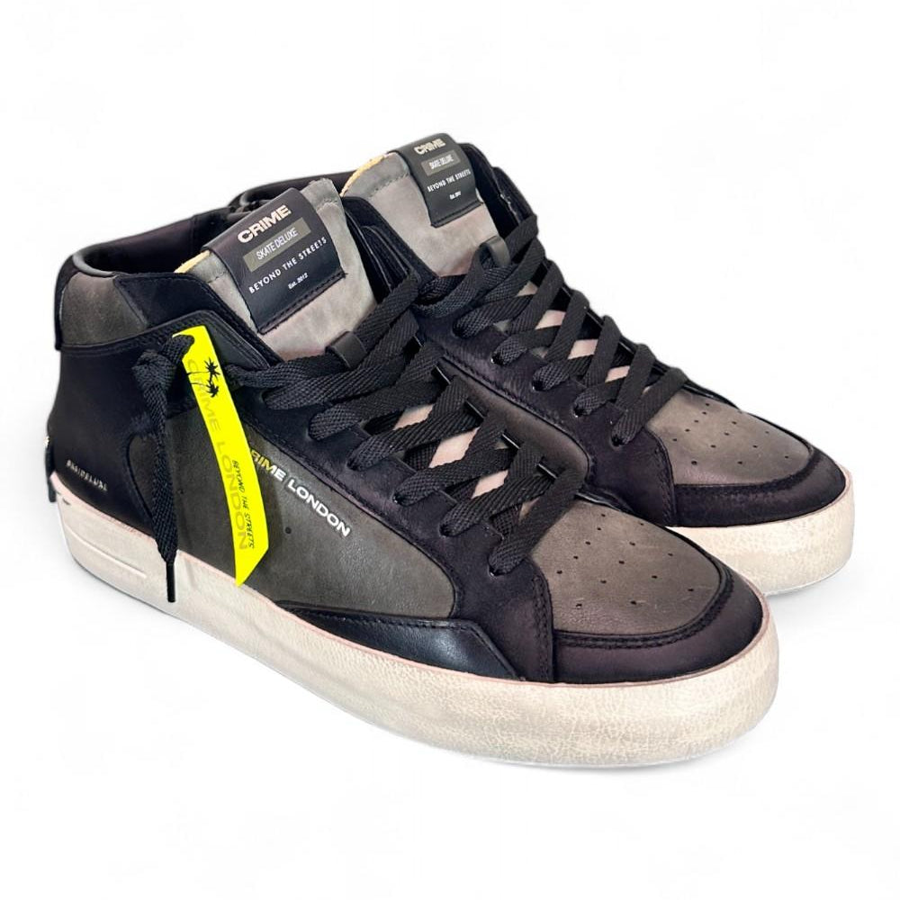 Sneaker mid uomo pelle nero verde Crime London Deluxe Mid Downtown 