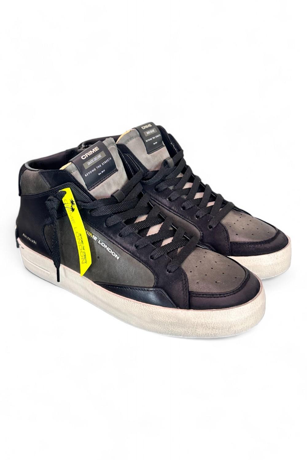 Sneaker mid uomo pelle nero verde Crime London Deluxe Mid Downtown 