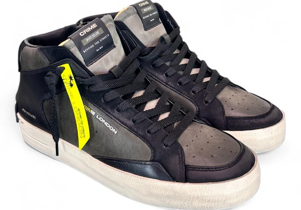 Sneaker mid uomo pelle nero verde Crime London Deluxe Mid Downtown 