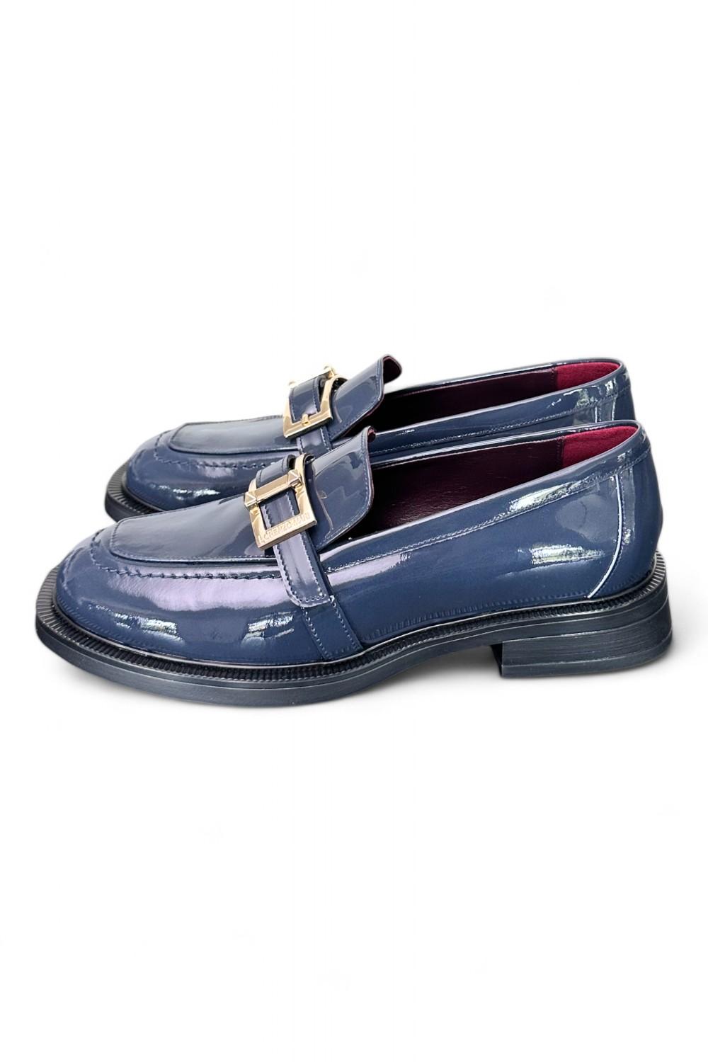 Mocassino vernice blu fibbia Lorenzo Mari<BR/> 