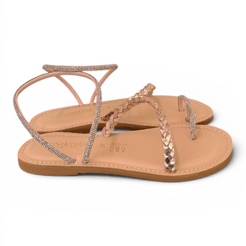 Sandalo infradito strass e treccia rame Le Salentine 