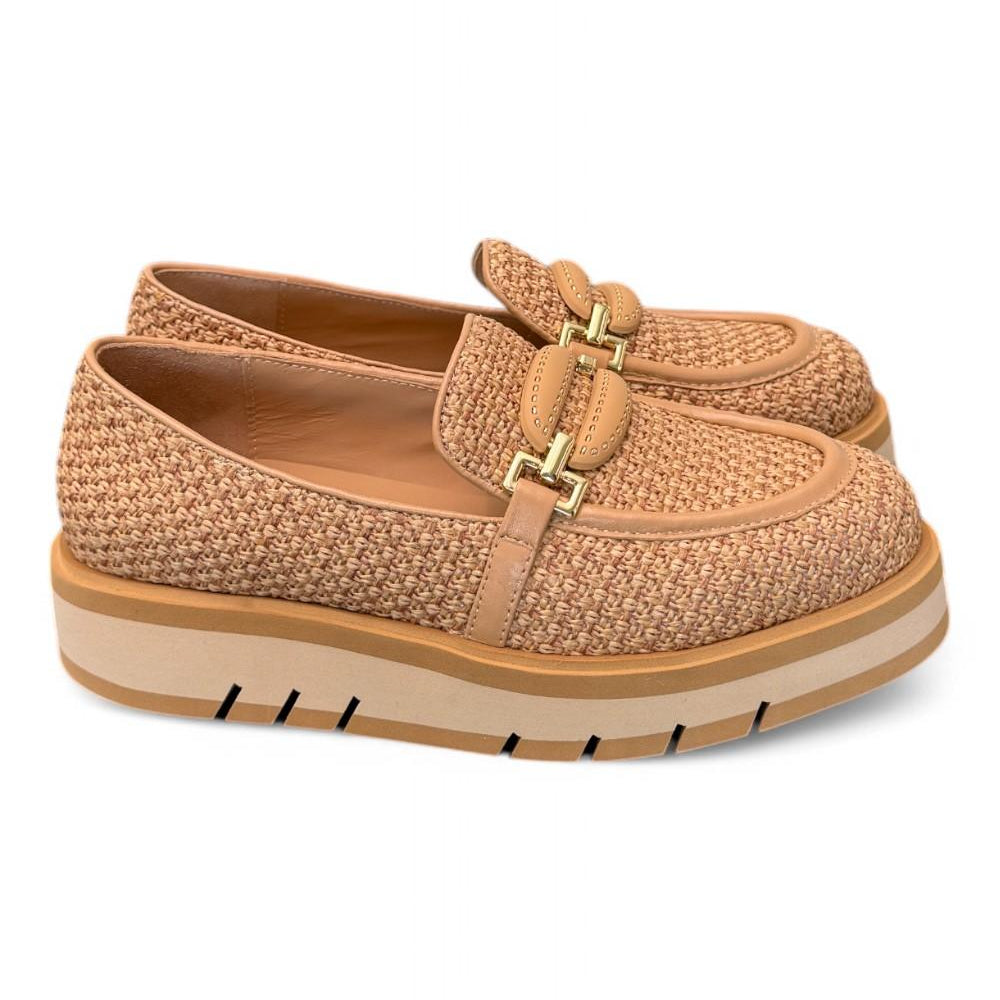 Mocassino rafia e pelle grano suola micro Bruno Premi<BR/> 