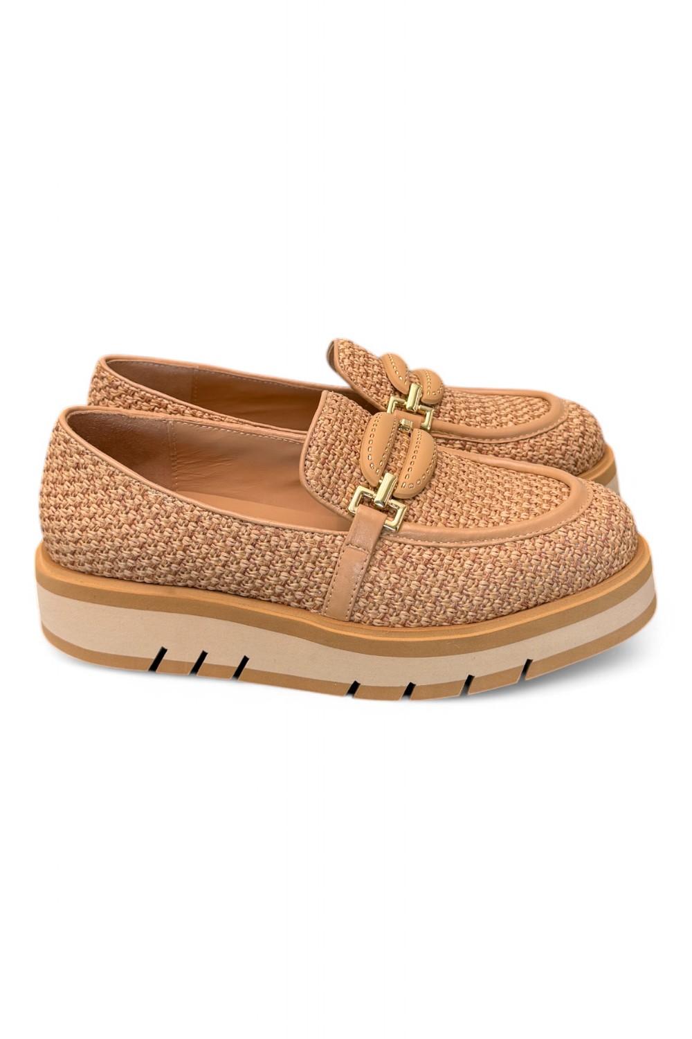 Mocassino rafia e pelle grano suola micro Bruno Premi<BR/> 
