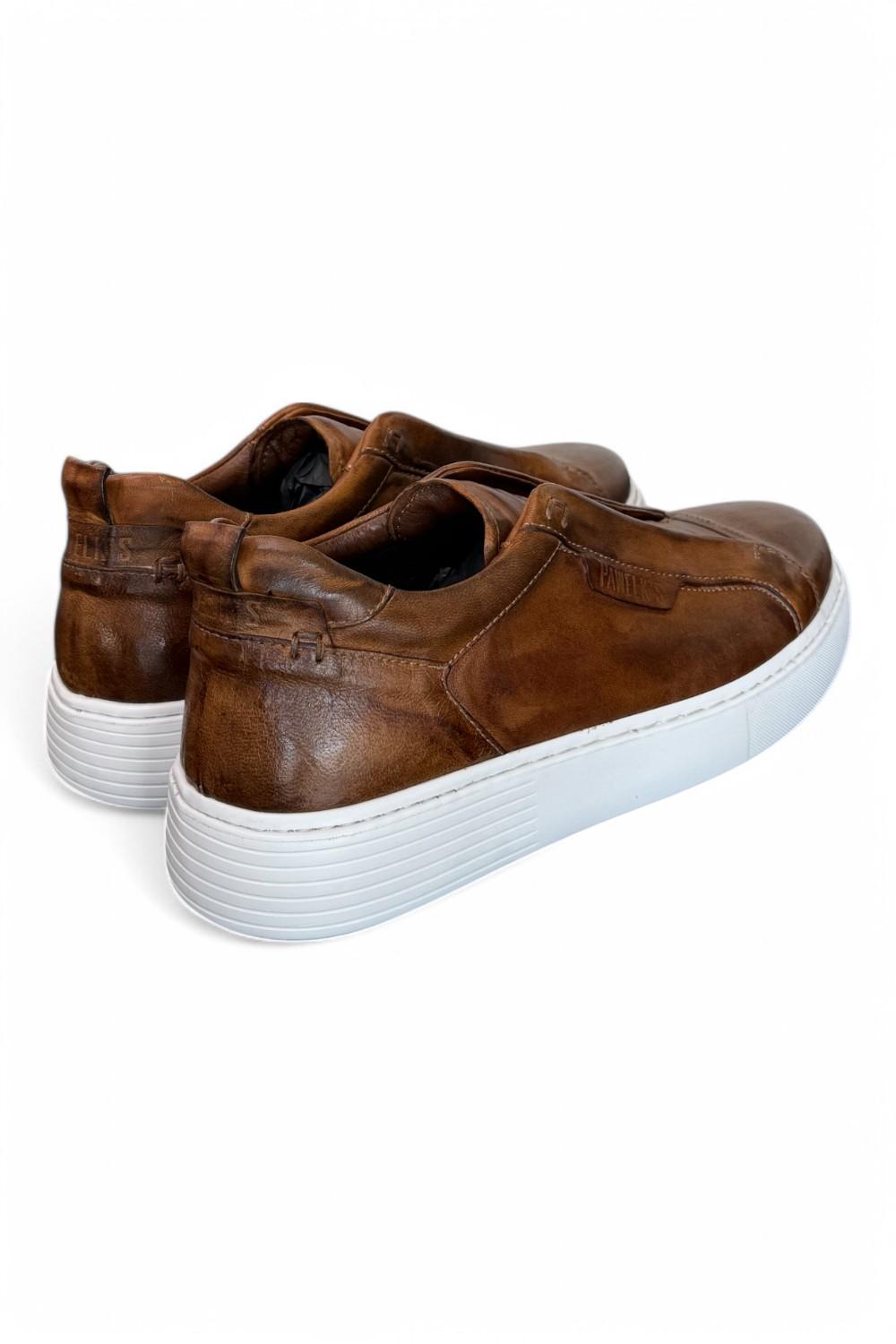 Sneaker uomo slip on pelle marrone  Pawelks 