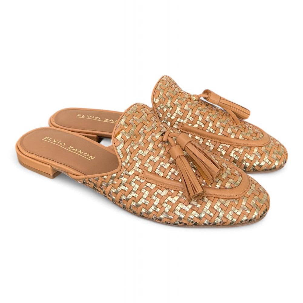 Sabot intreccio cuoio oro Elvio Zanon<BR/> 