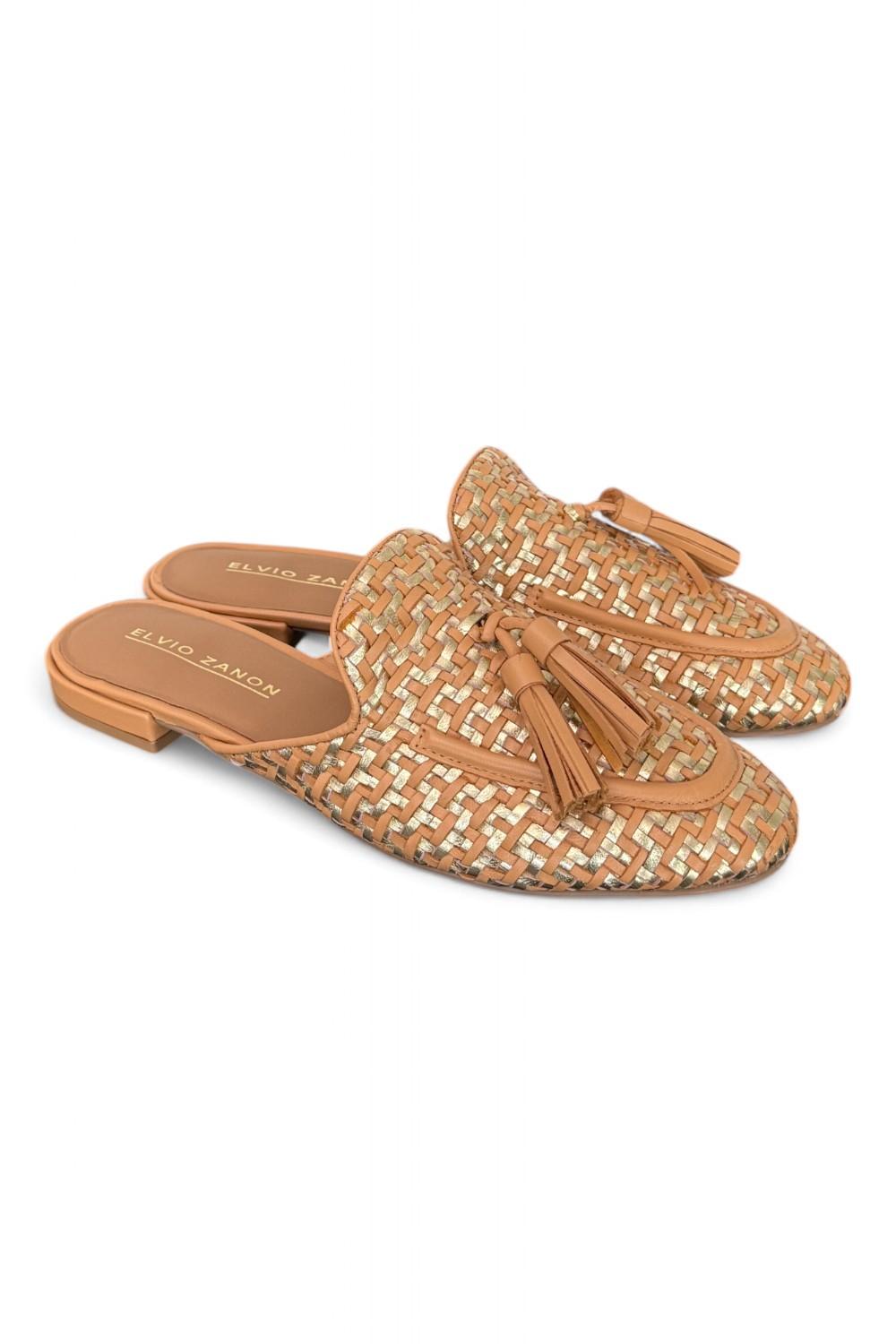 Sabot intreccio cuoio oro Elvio Zanon<BR/> 