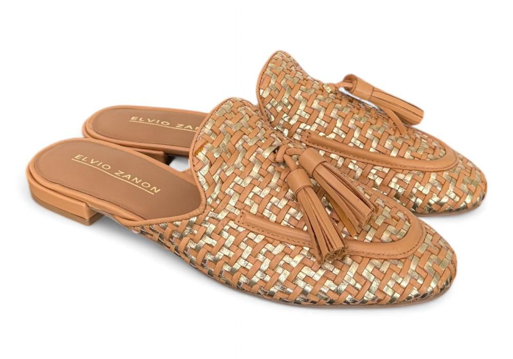 Sabot intreccio cuoio oro Elvio Zanon<BR/> 