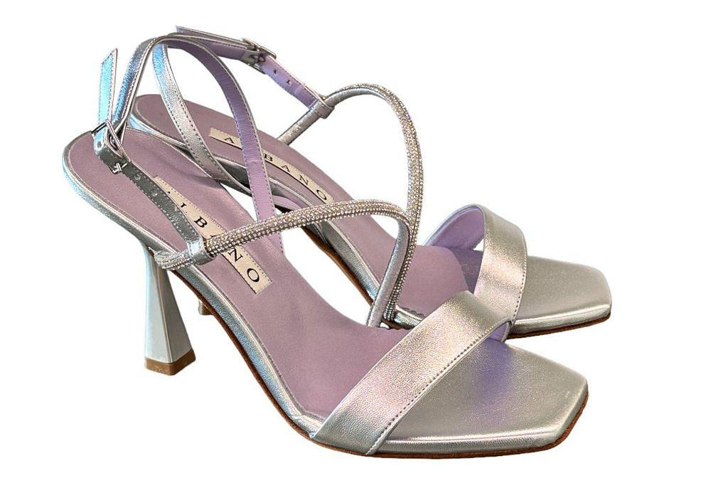 Sandalo cerimonia laminato metal strass argento Albano 