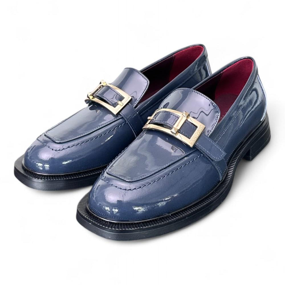 Mocassino vernice blu fibbia Lorenzo Mari<BR/> 